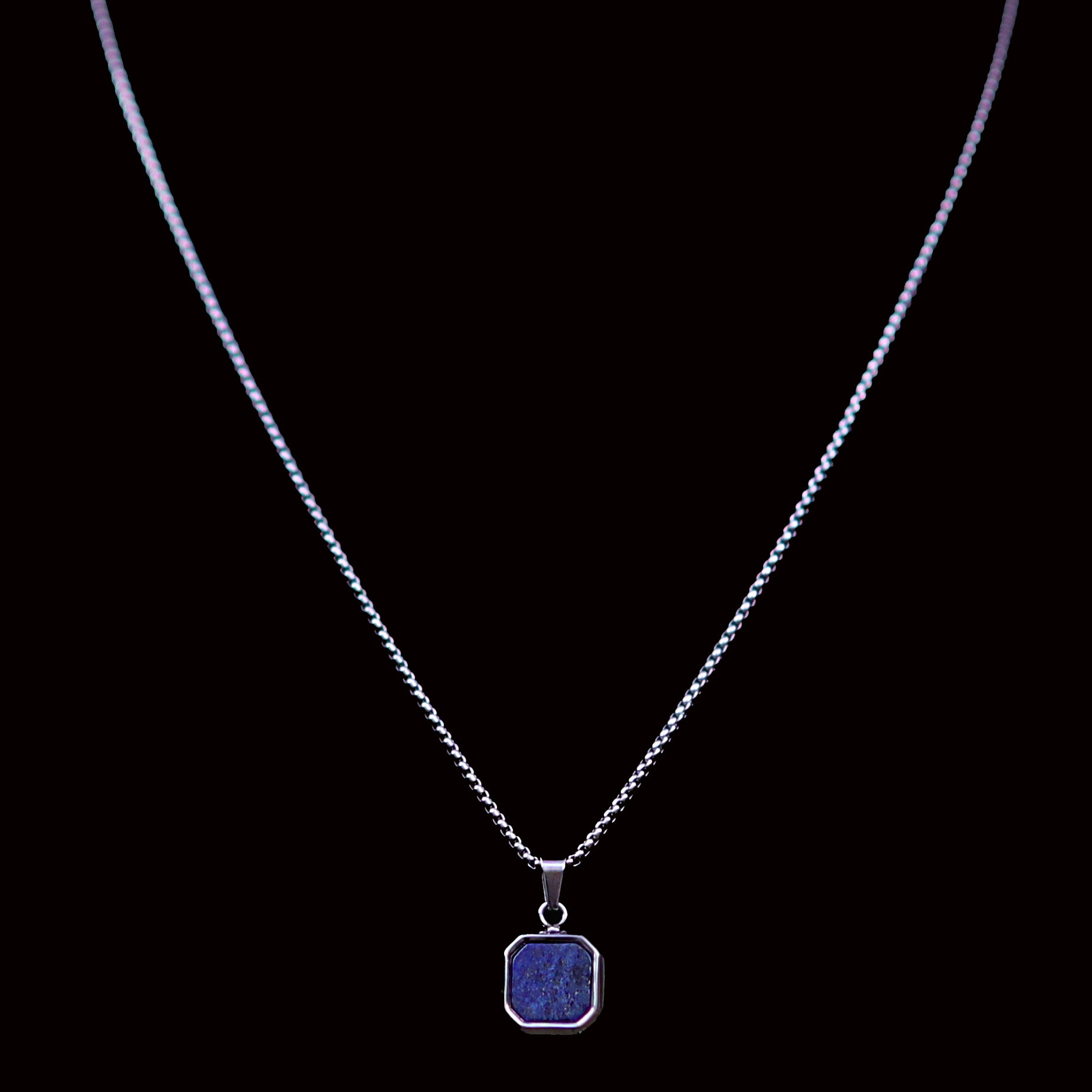 Bryok Stainless Steel Box Chain Necklace with Square Stone Pendant