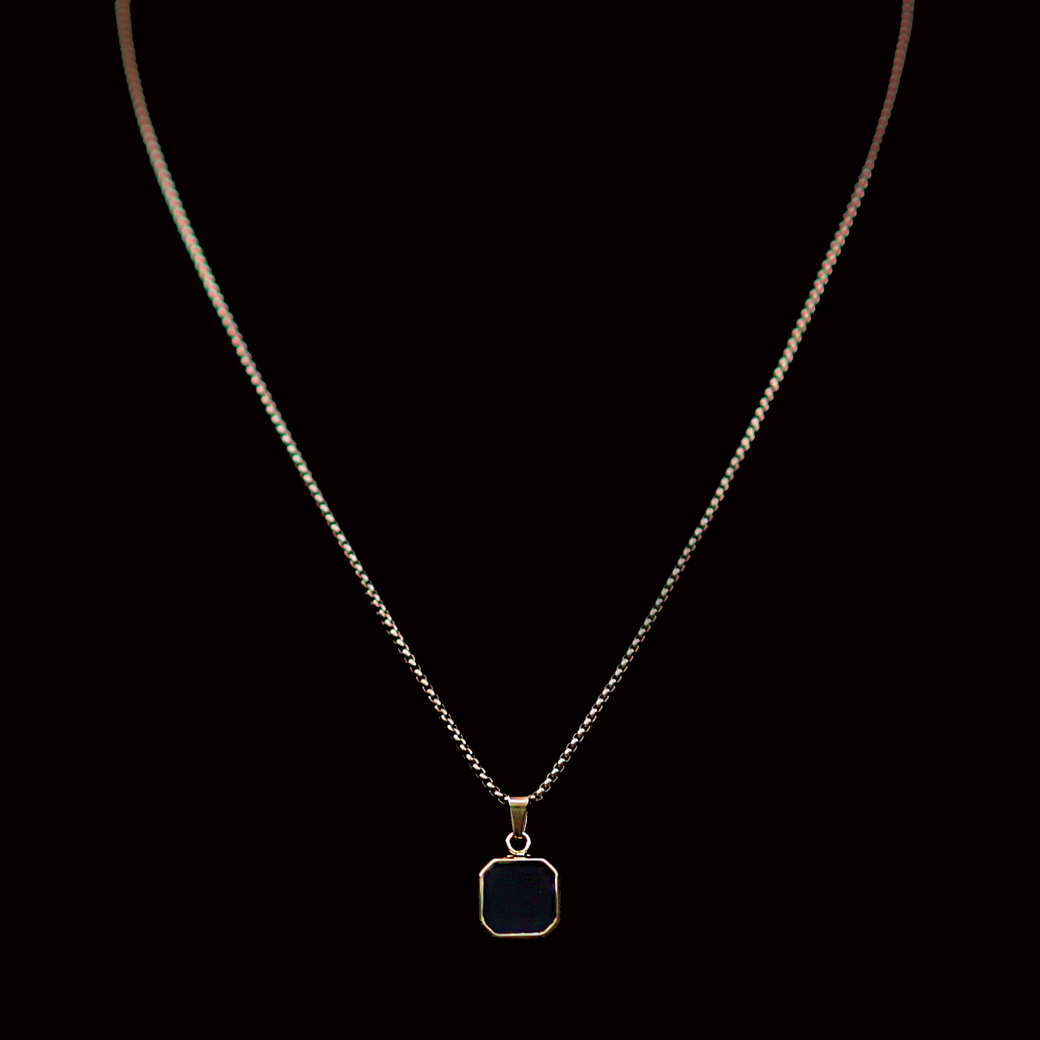 Aden Stainless Steel Box Chain Necklace with Square Stone Pendant