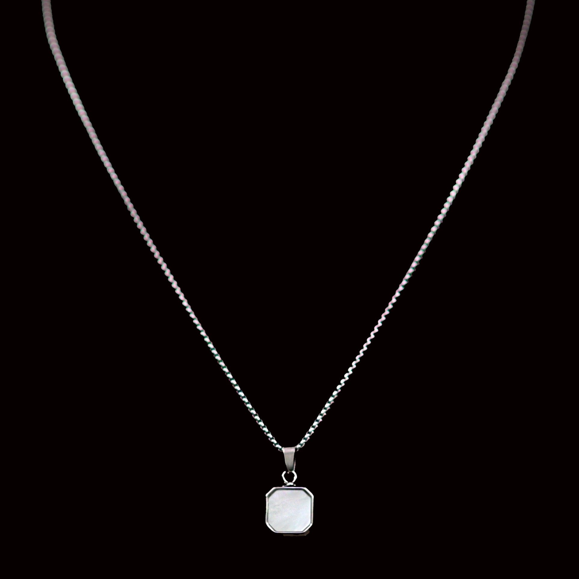 Carito Stainless Steel Box Chain Necklace with Square Stone Pendant