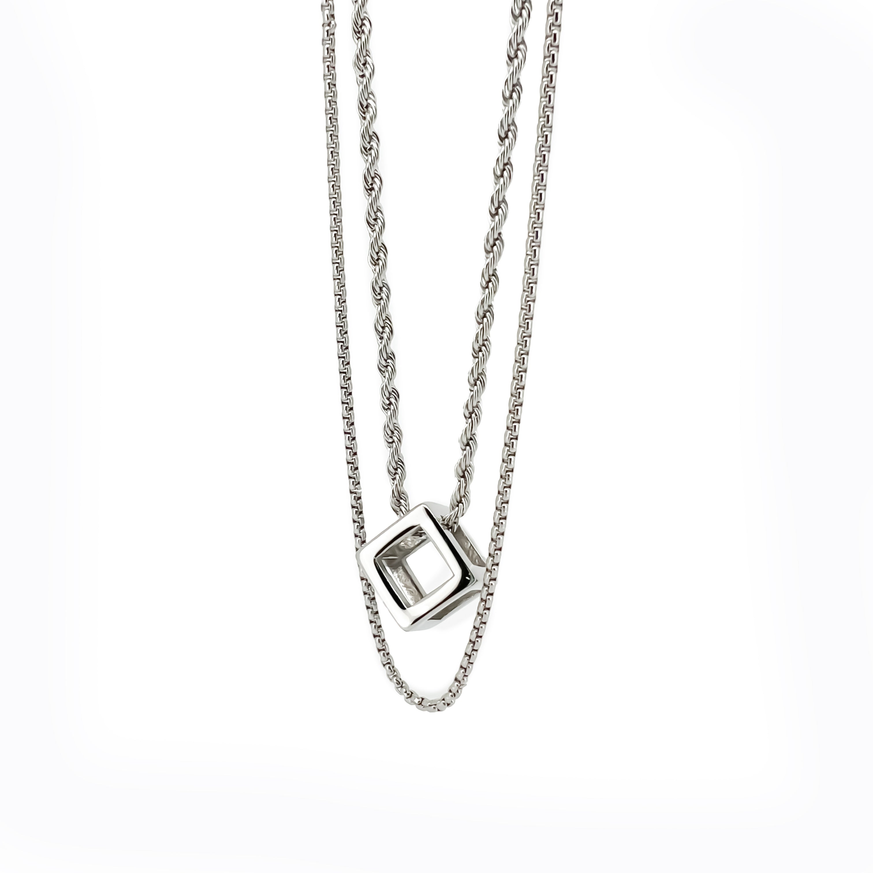 Mattis Stainless Steel Necklace with Geometric Square Pendant