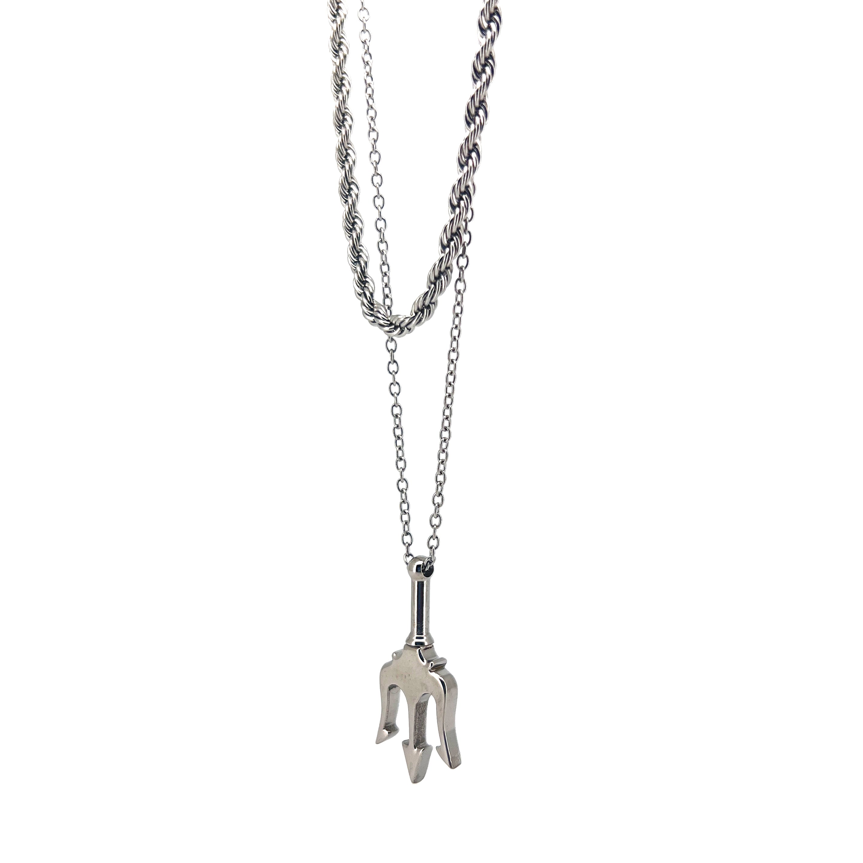 Izan Stainless Steel Trident Pendant & Wheat Chain Necklace Set