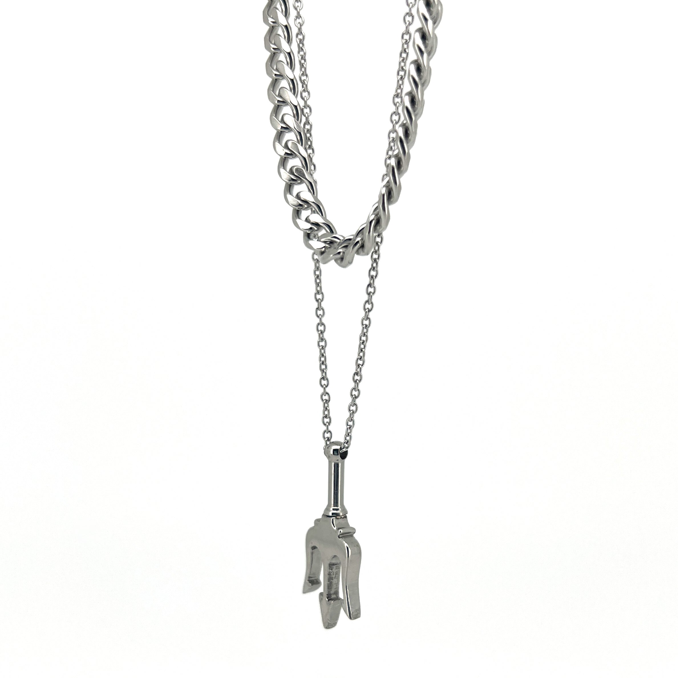 Izechiel Stainless Steel Trident Pendant & Curb Chain Necklace Set