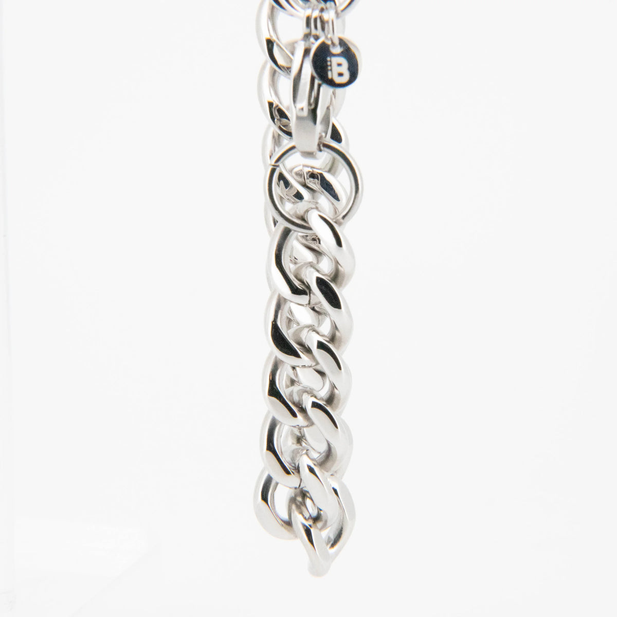 Silver chain bracelet with interlocking links.