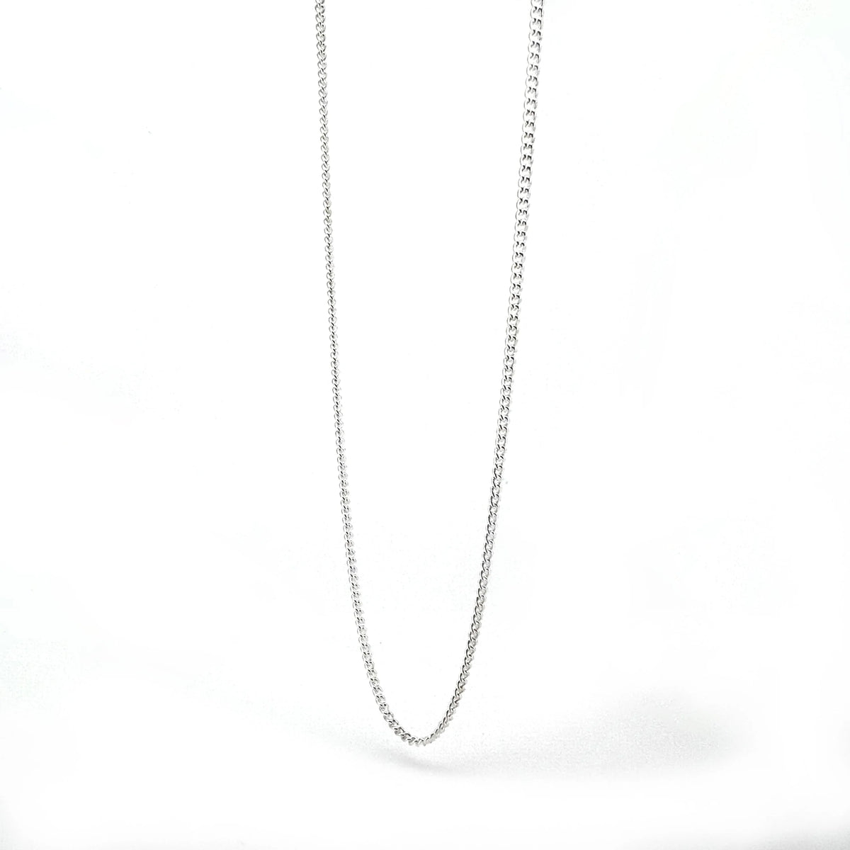 Silver chain necklace with a delicate link pattern.