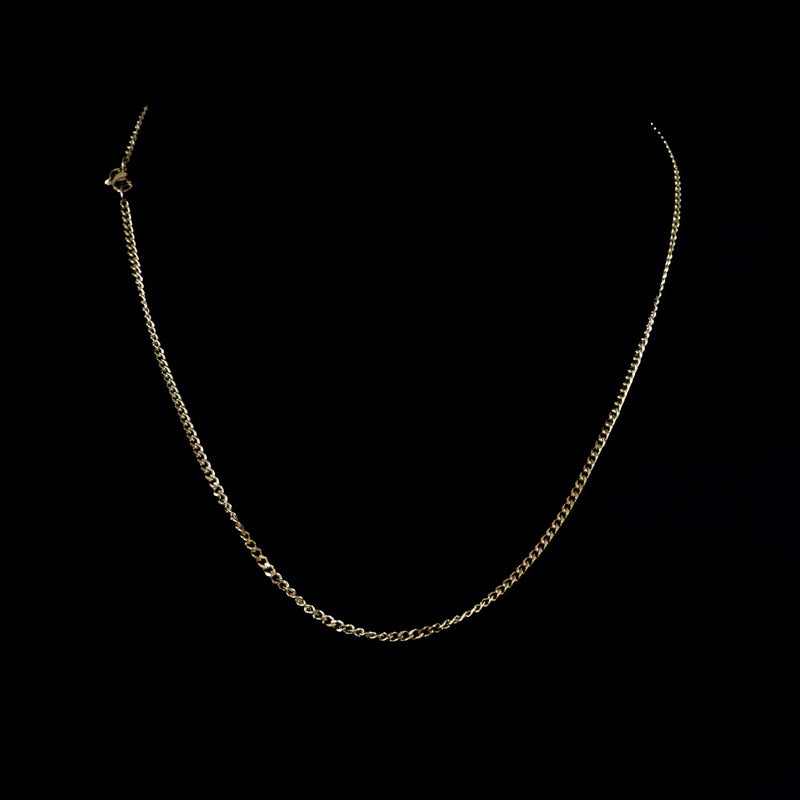 Simple gold-toned chain necklace with a curb link pattern.