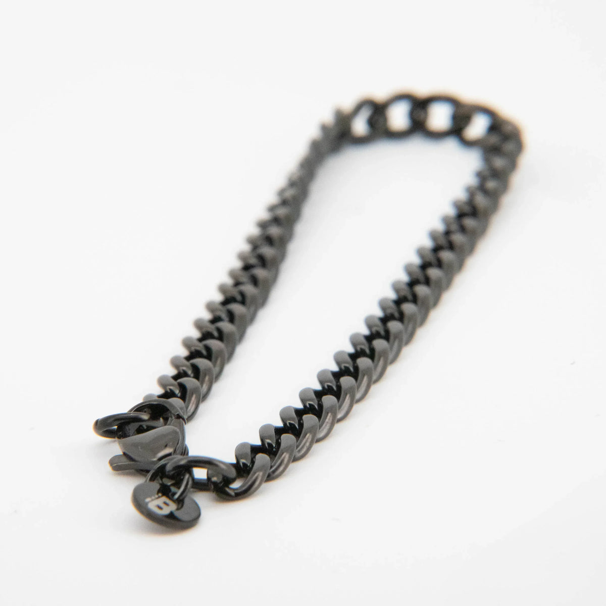 Dark metallic chain bracelet with curb-style links.