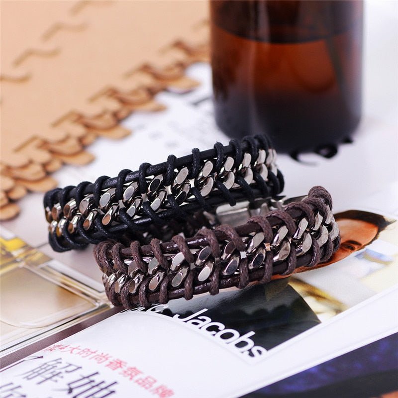 Demetrio Knitted Leather & Stainless Steel Bracelet