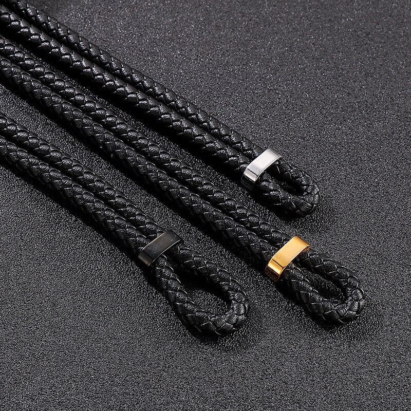 Idris Stainless Steel & Braided Cowhide Rope Bracelet