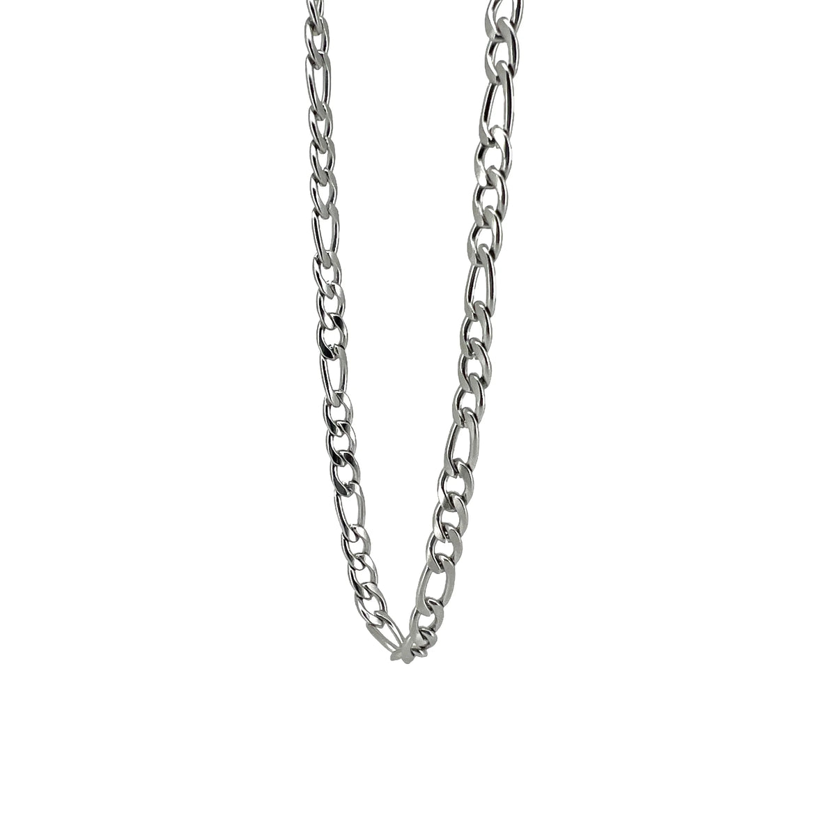 Silver chain necklace with alternating long and short links.