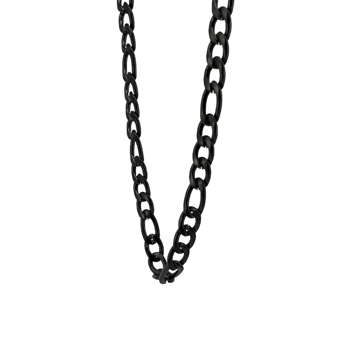 Black metal chain necklace with oval links.