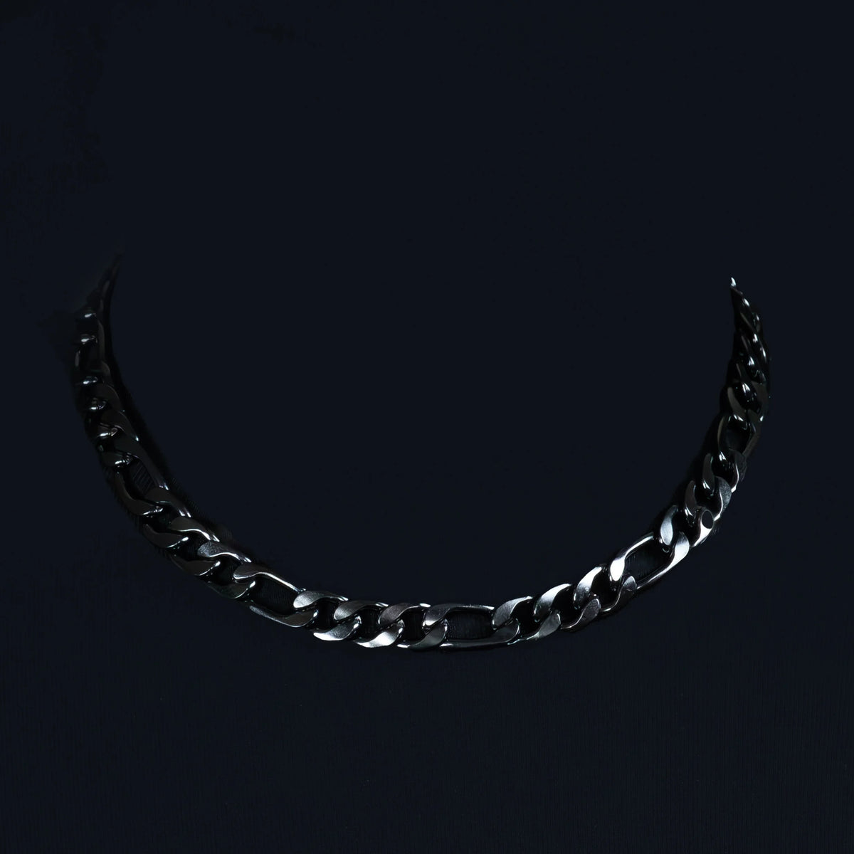 Silver chain necklace with thick links.