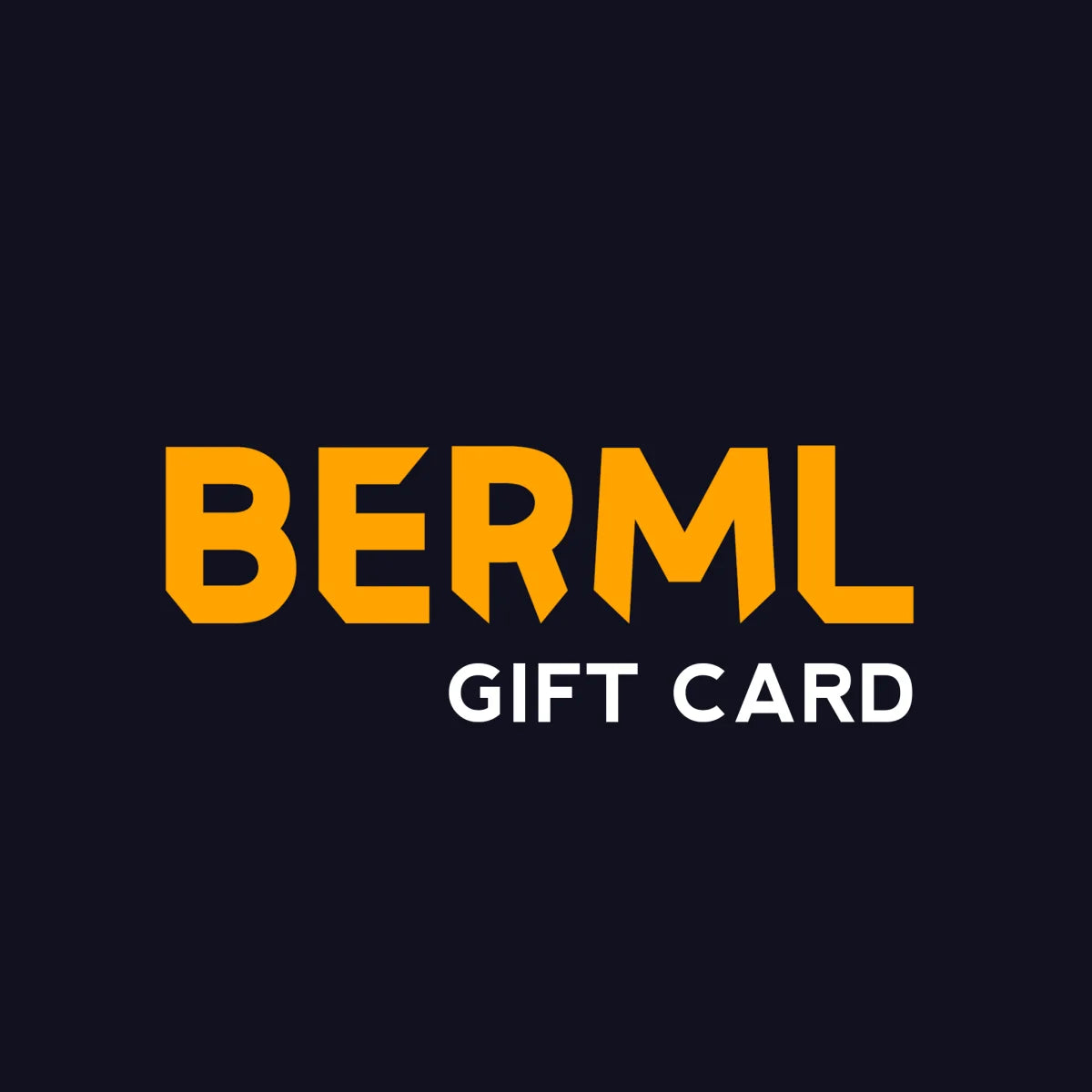 BERML gift card logo with bold orange text on a dark background.