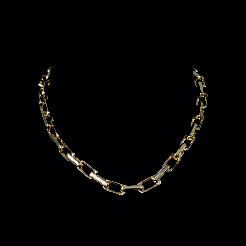 Gold-toned chain necklace with rectangular links.