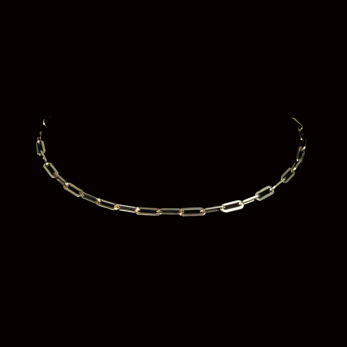 Silver chain necklace with elongated oval links.