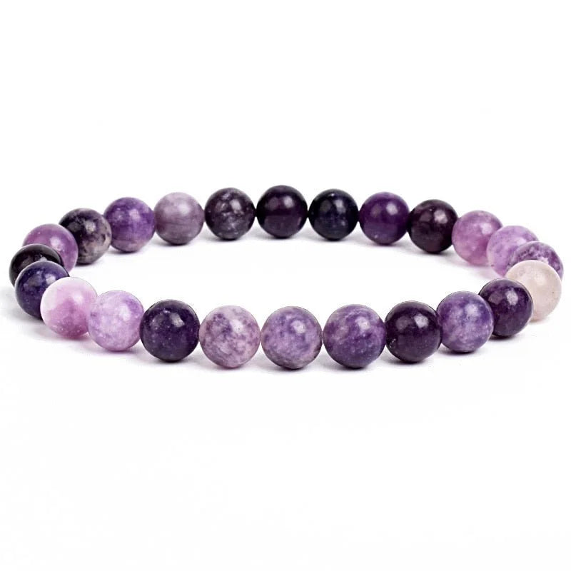 Bracelet made of purple and lavender gemstone beads.