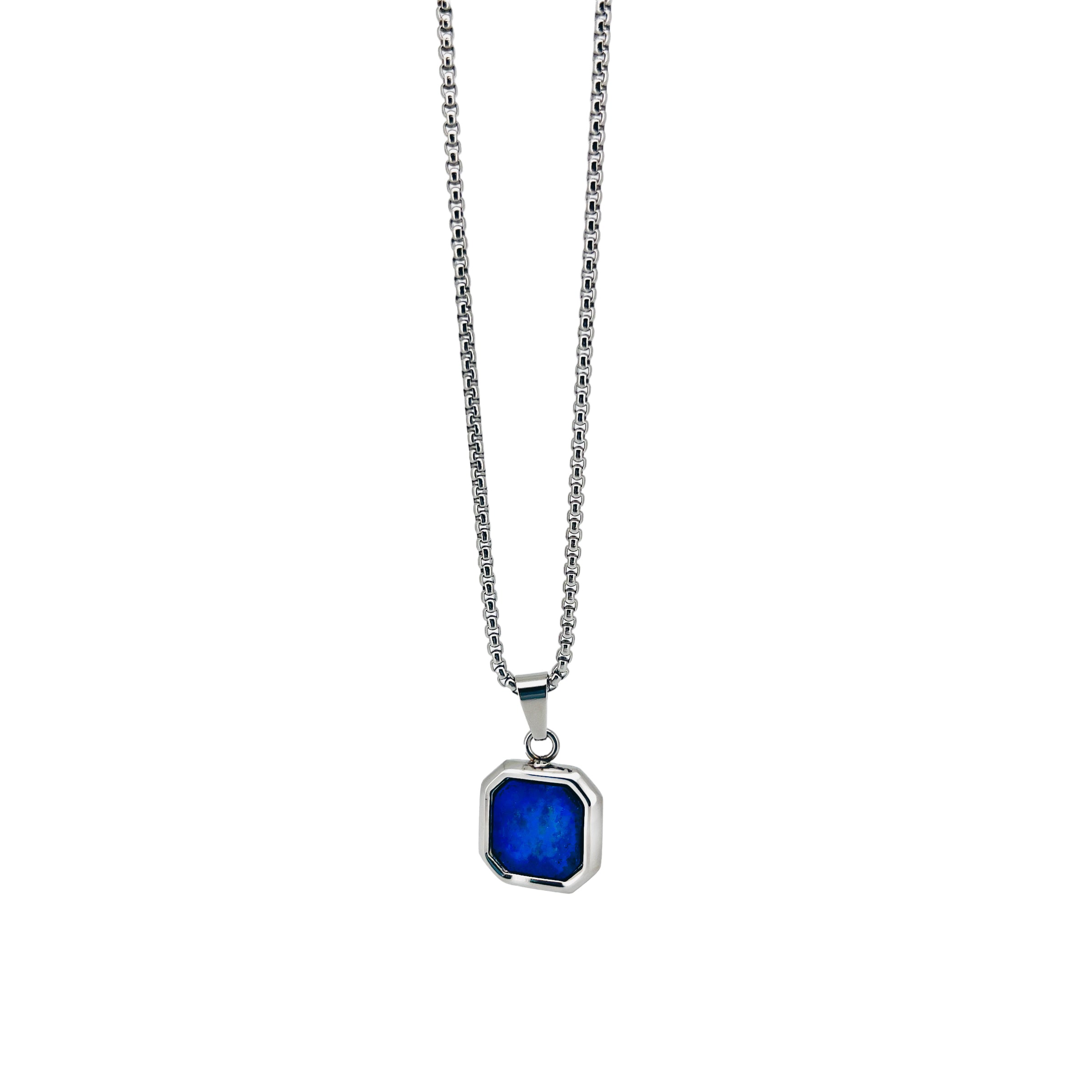 Bryok Stainless Steel Box Chain Necklace with Square Stone Pendant