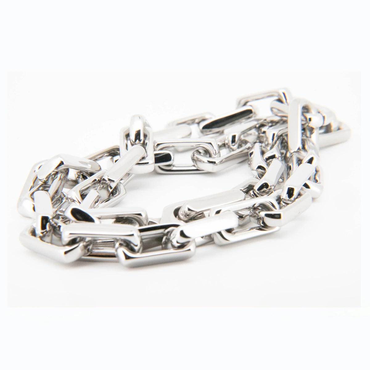 Silver chain bracelet with elongated links.