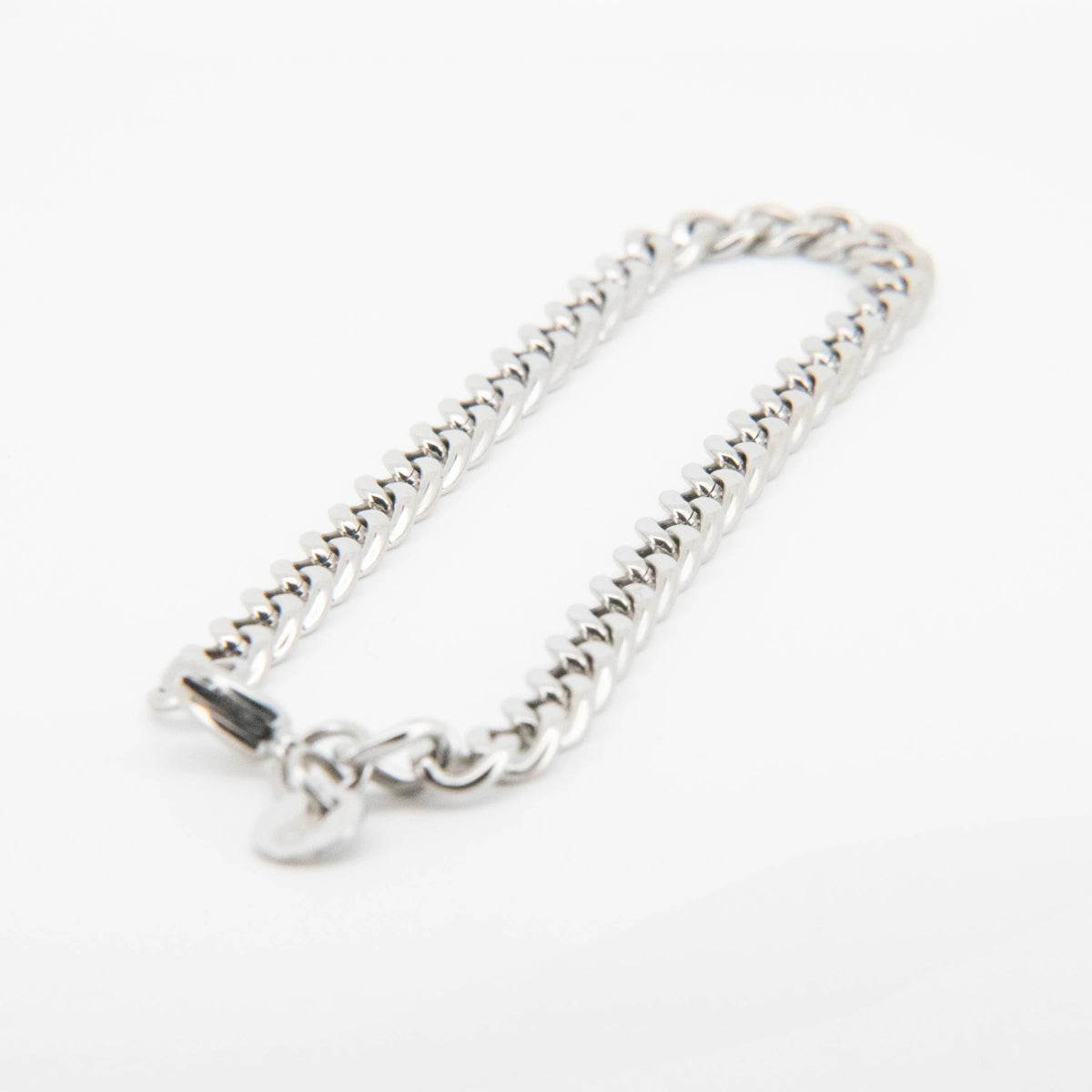 Silver chain bracelet with a lobster clasp closure.