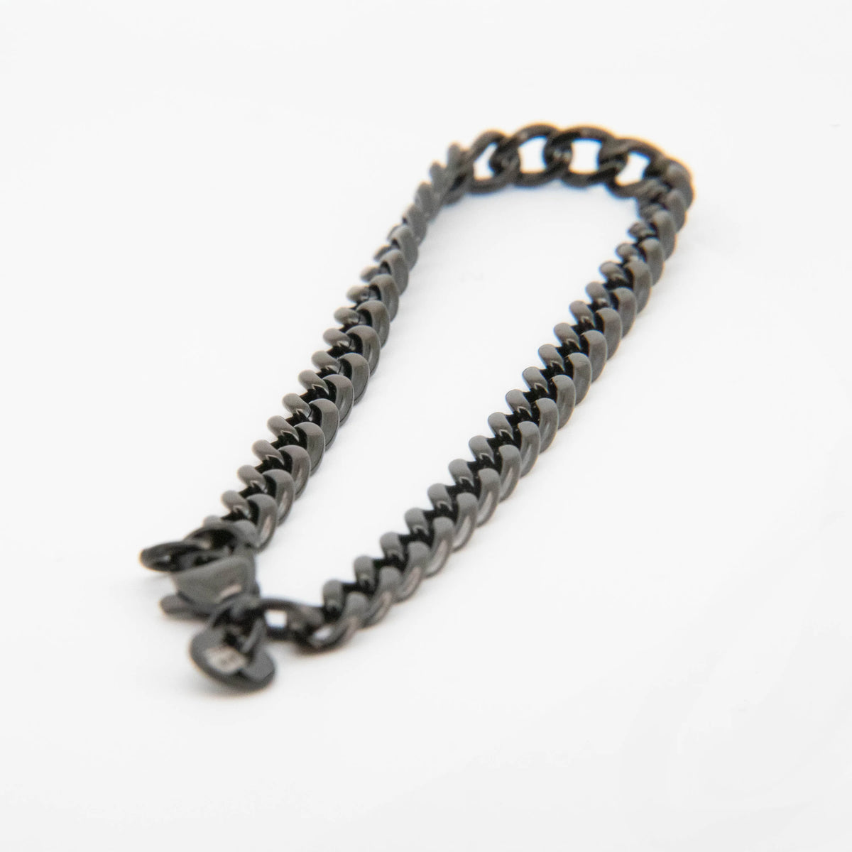 Dark metallic chain bracelet with curb-style links.