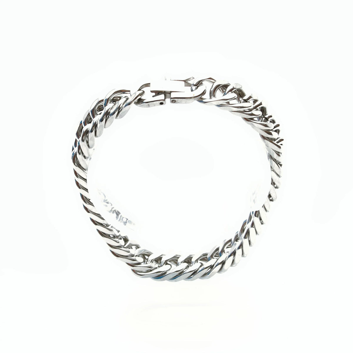 Silver twisted chain bracelet with a clasp.