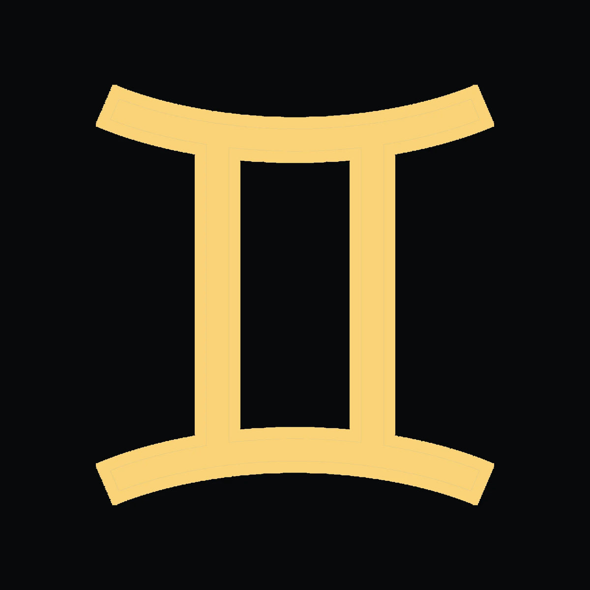 Zodiac symbol for Gemini in yellow on a black background.