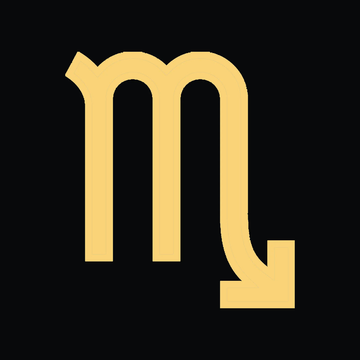 Yellow symbol representing the astrological sign Scorpio on a black background.