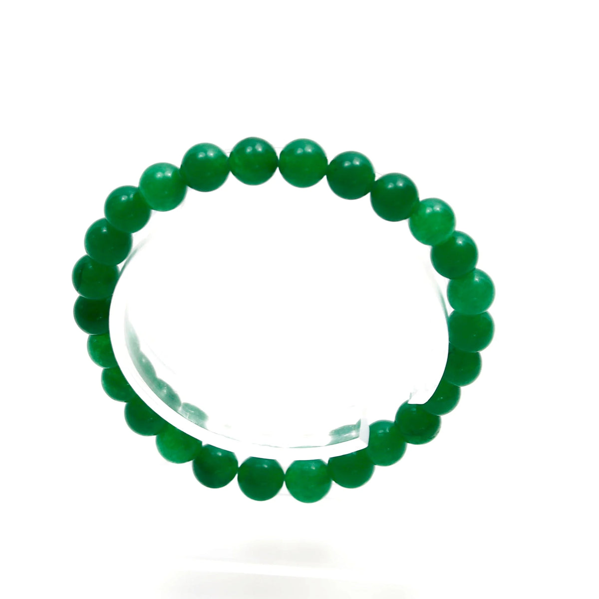 Green beaded bracelet made of round gemstones.