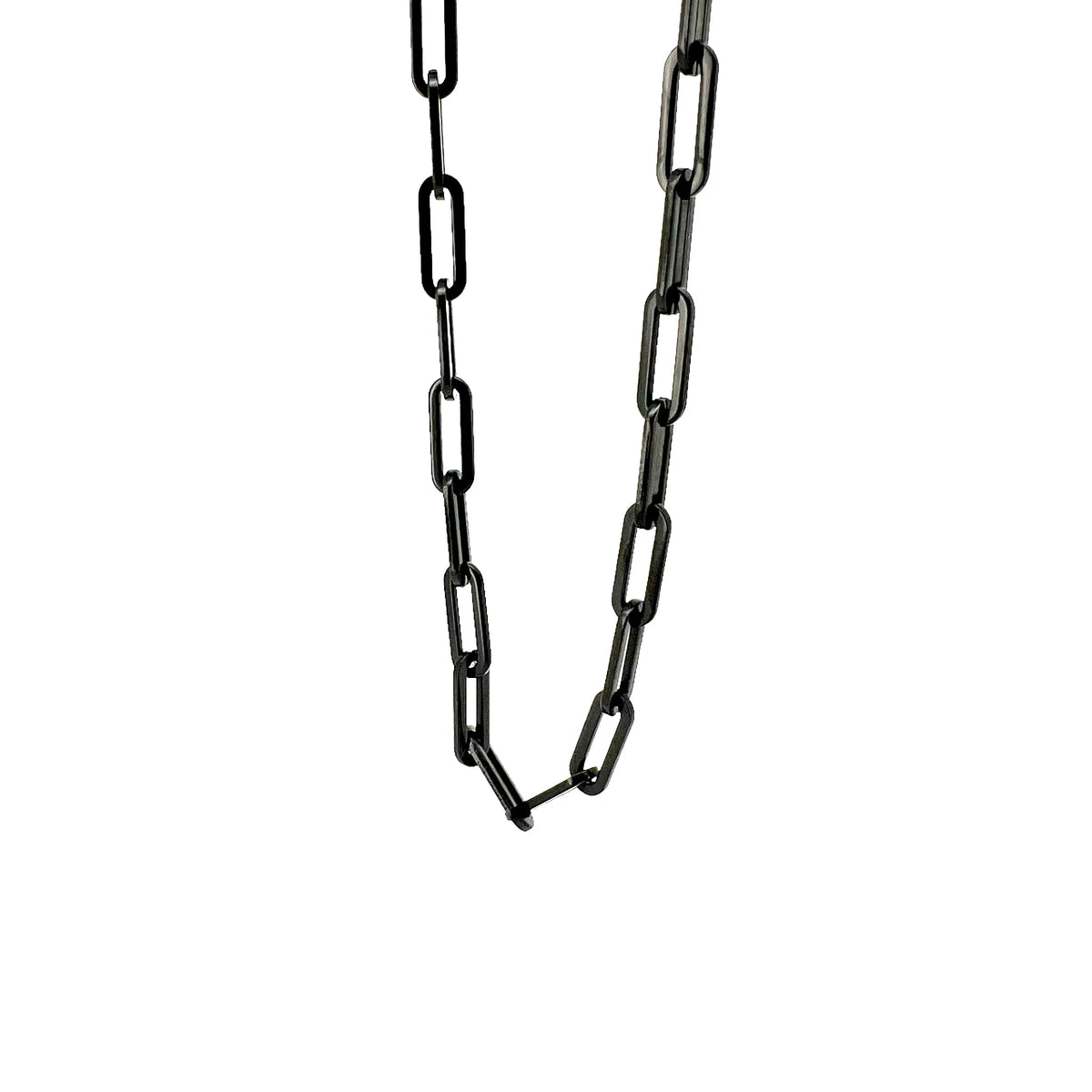 Metal chain with elongated oval links.