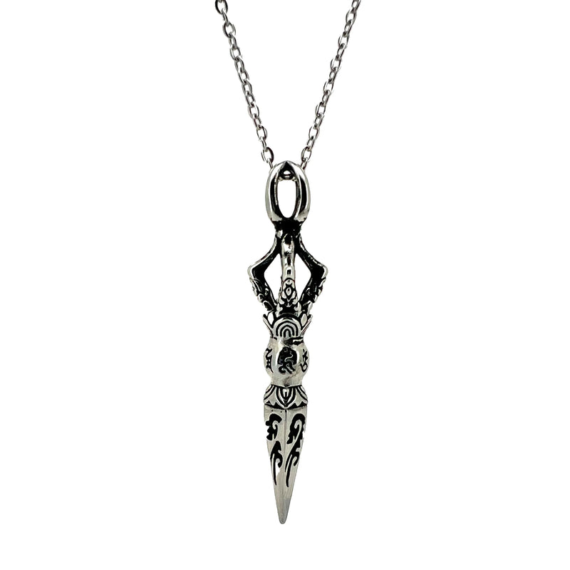 Ornate silver pendant necklace featuring a stylized goddess or female figure design.