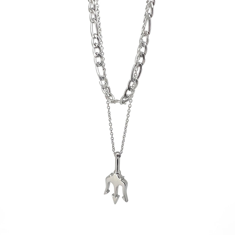 Silver necklace with a trident-shaped pendant.