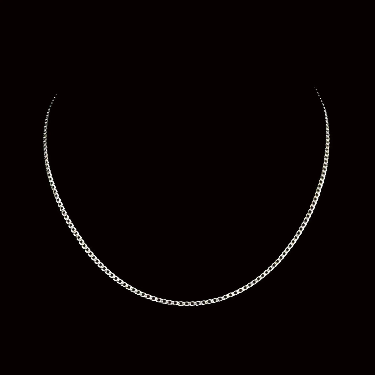 Simple silver chain necklace with curb-style links.