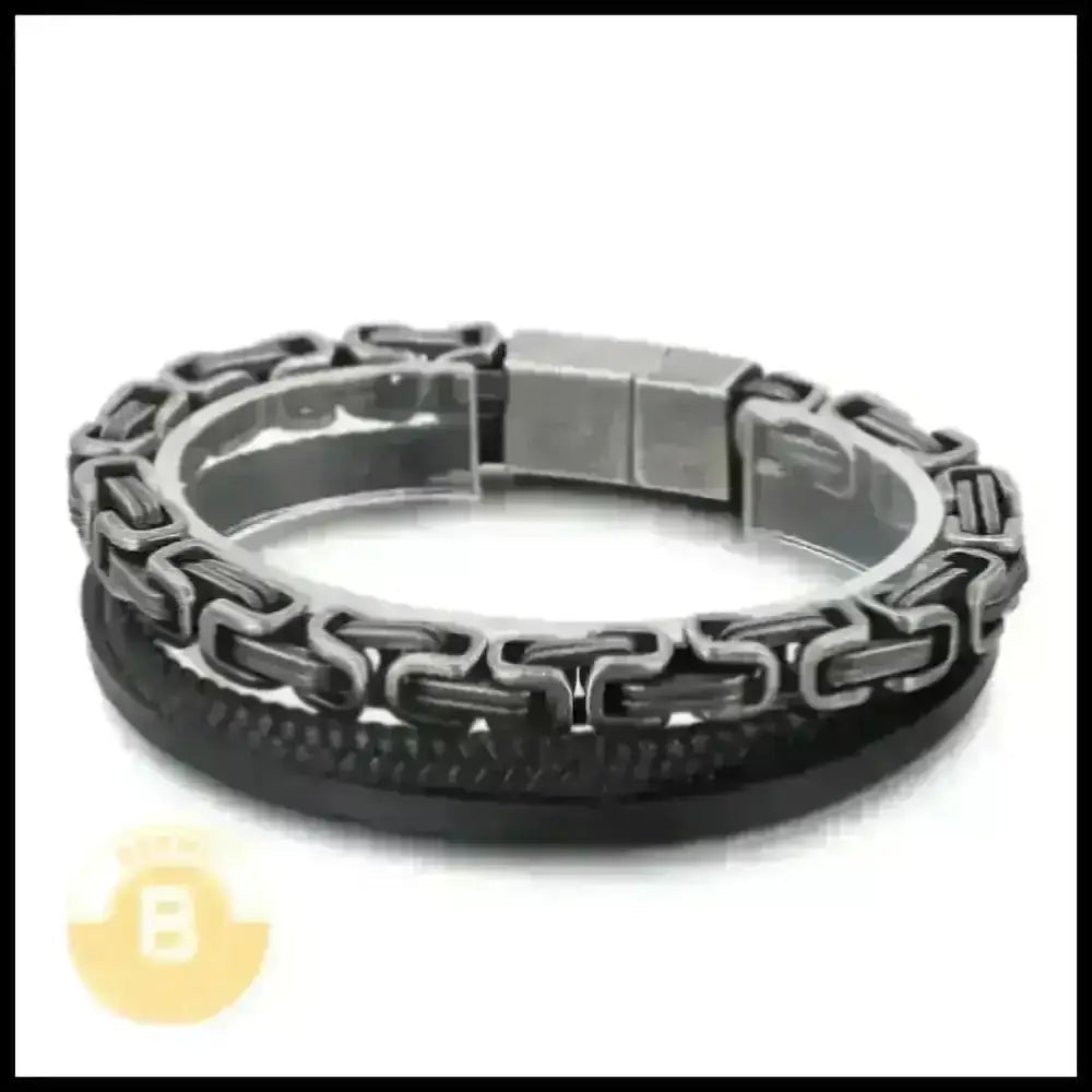Floyd Steel & Cowhide Royal King Double Layer Chain Bracelet - BERML BY DESIGN JEWELRY FOR MEN