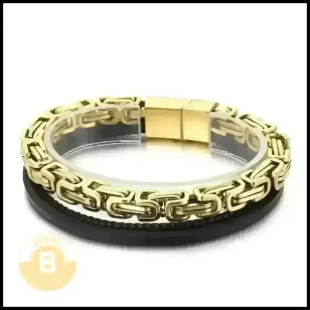 Flynn Steel & Cowhide Royal King Double Layer Chain Bracelet