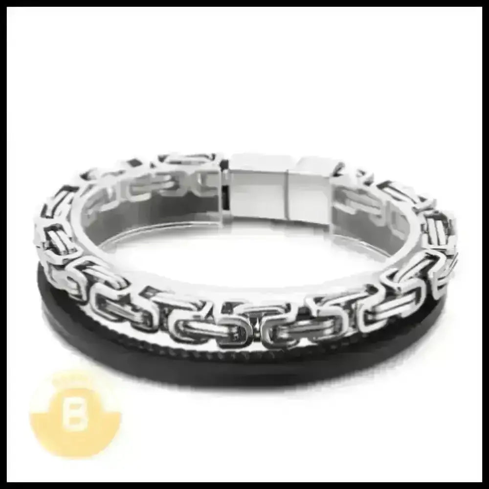 Fonzi Steel & Cowhide Royal King Double Layer Chain Bracelet