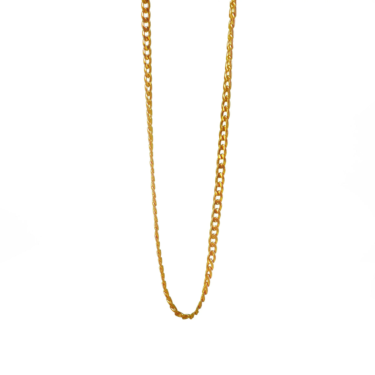 Gold chain necklace with two different link patterns.