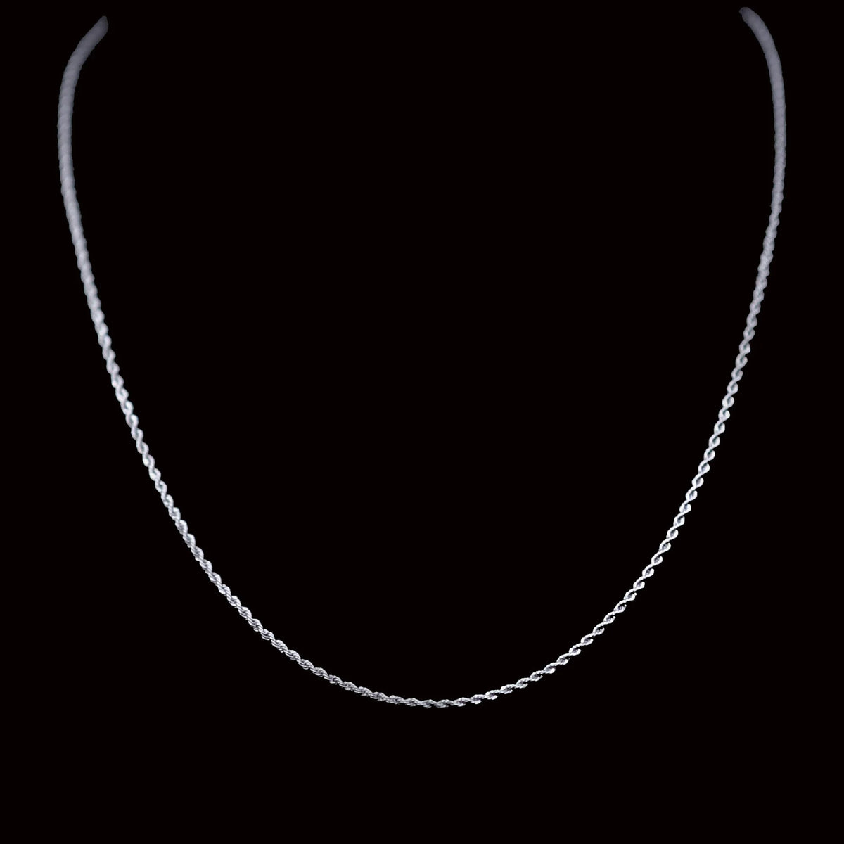 Delicate silver chain necklace with a twisted rope-like pattern.