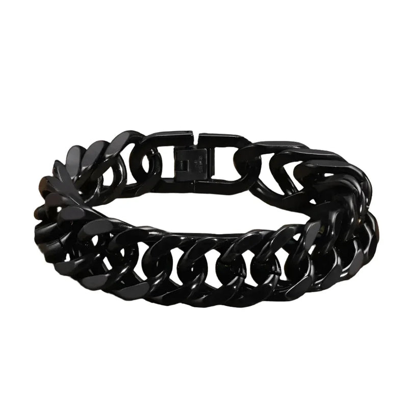 Black metal chain-link bracelet with a clasp.