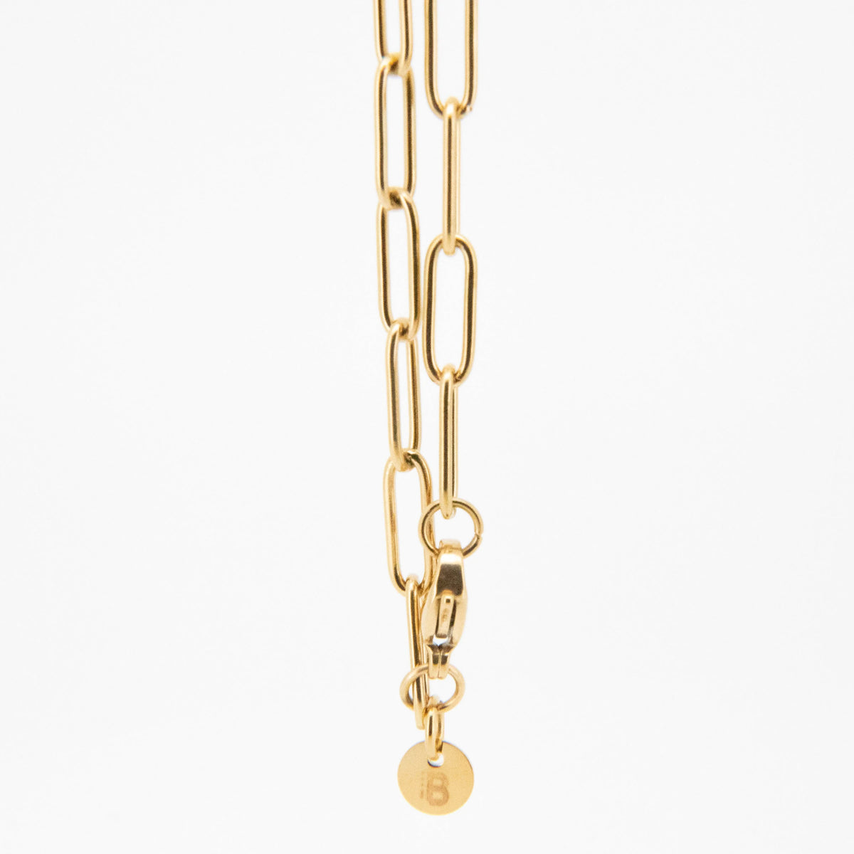 Gold chain necklace with lobster clasp and initial charm.