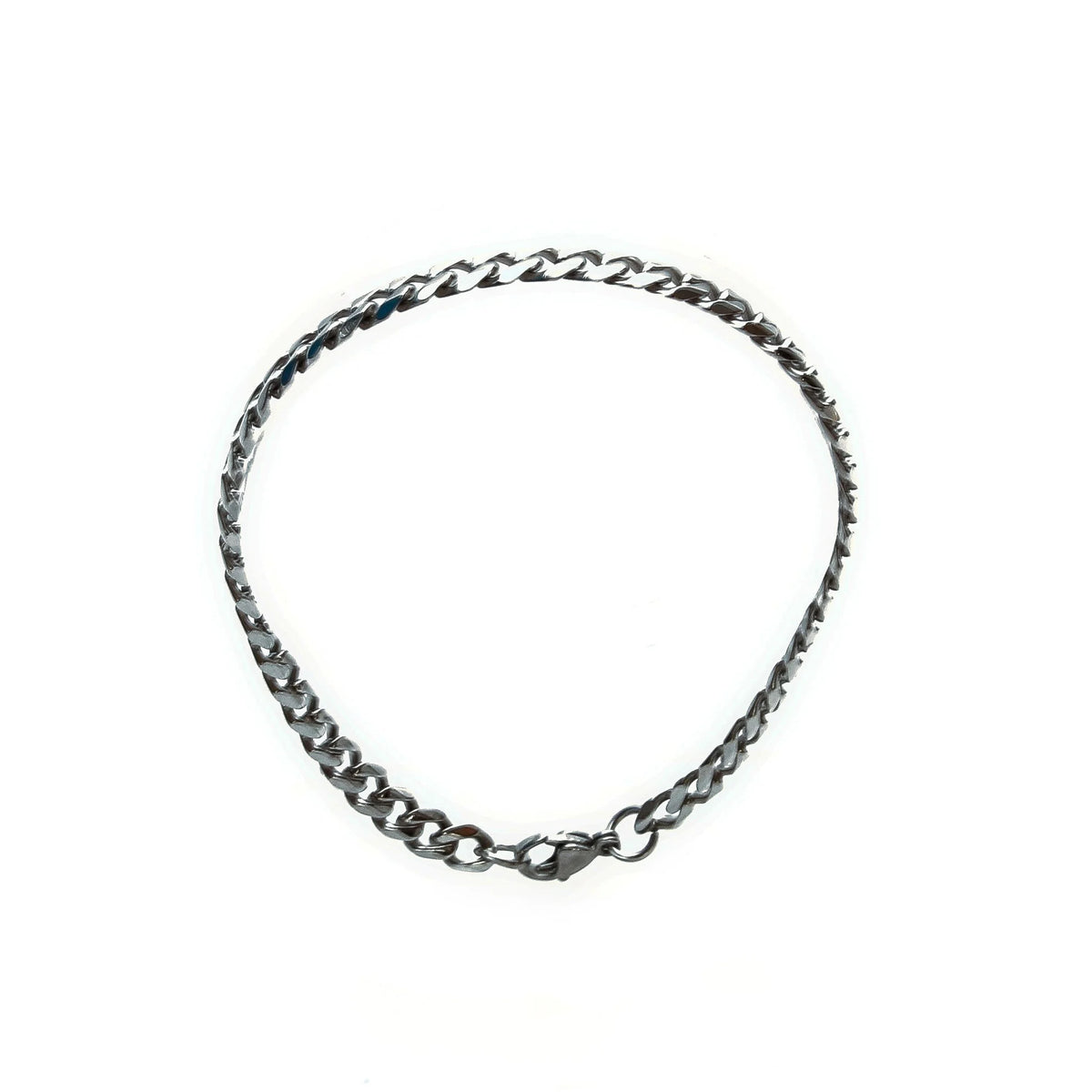 Silver chain bracelet with interlocking links.