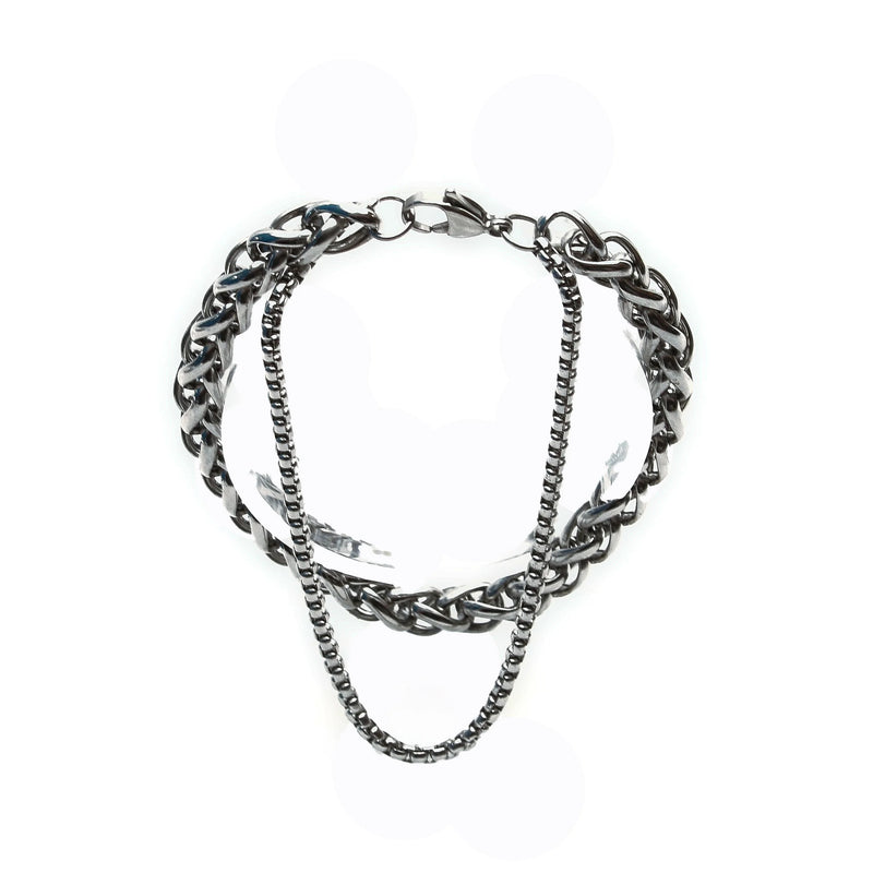 Silver-toned metal bracelet with two different chain styles.