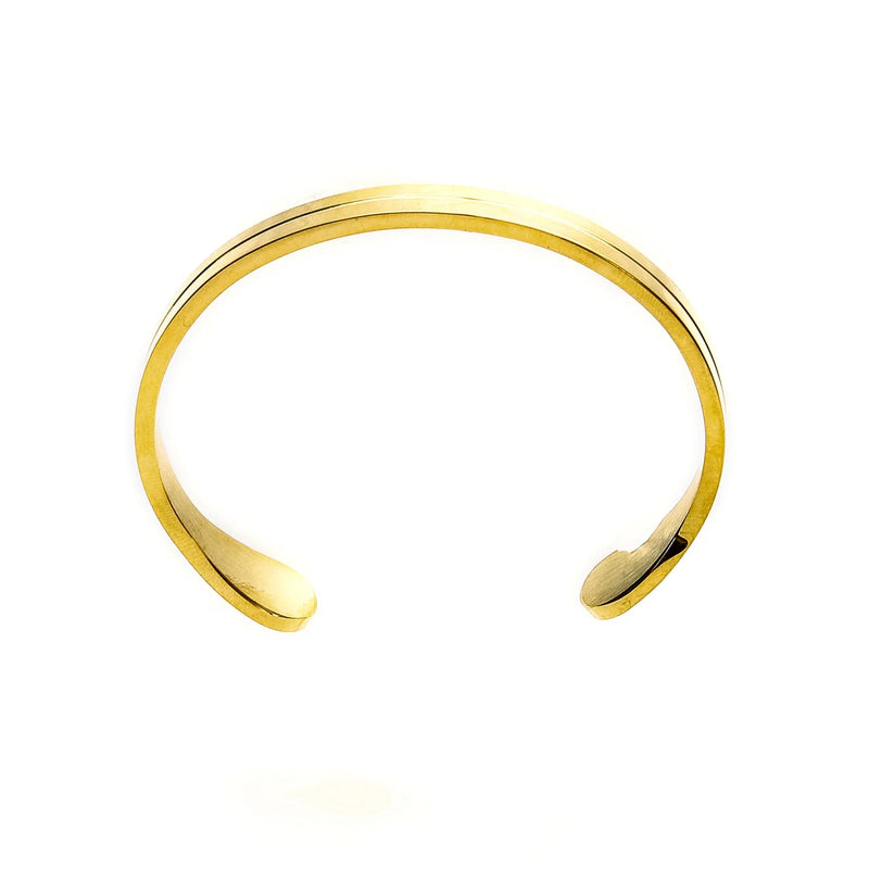 Gold open cuff bracelet with a sleek, minimalist design.