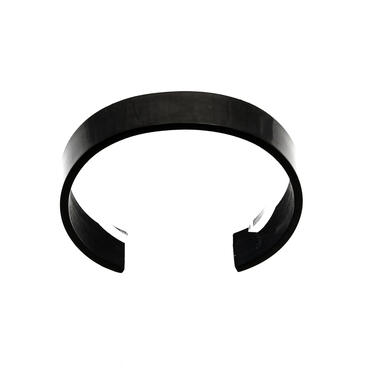 Black metal cuff bracelet with an open design.