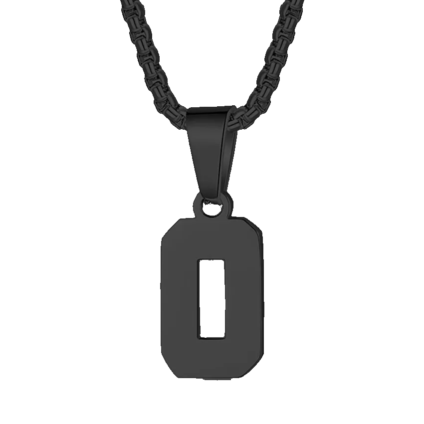 Black metal pendant necklace featuring the letter ’O’ as the charm.