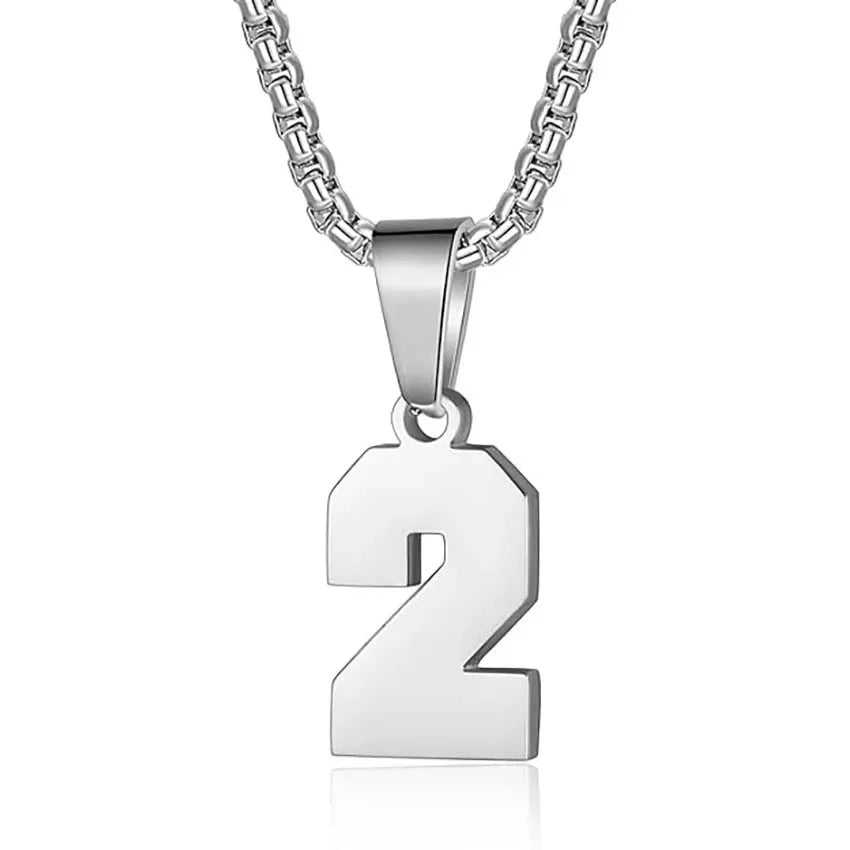 Silver pendant necklace featuring the number 2.